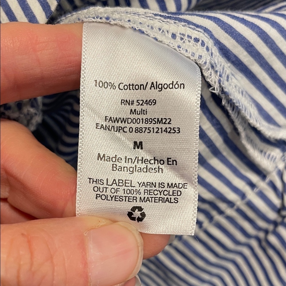 Free Assembly Blue White Stripe Puff Sleeve Mini Dress Size M - Picture 5 of 7